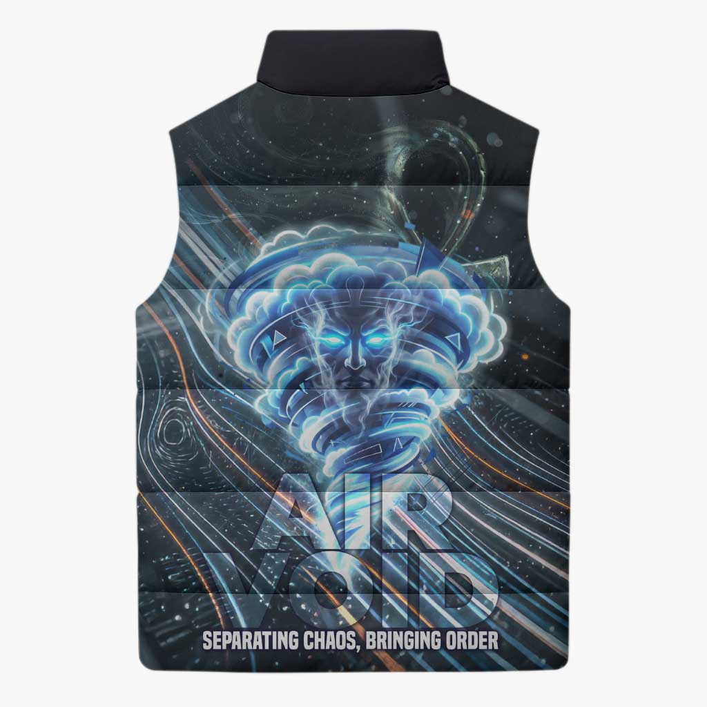 Shu Air Void Egyptian Sleeveless Puffer Jacket with Storm God and Ankh Ancient Mythology