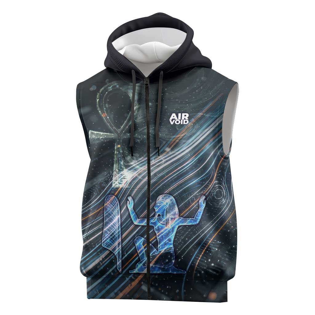 Shu Air Void Egyptian Sleeveless Zip Hoodie with Storm God and Ankh Ancient Mythology