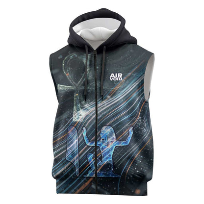 Shu Air Void Egyptian Sleeveless Zip Hoodie with Storm God and Ankh Ancient Mythology