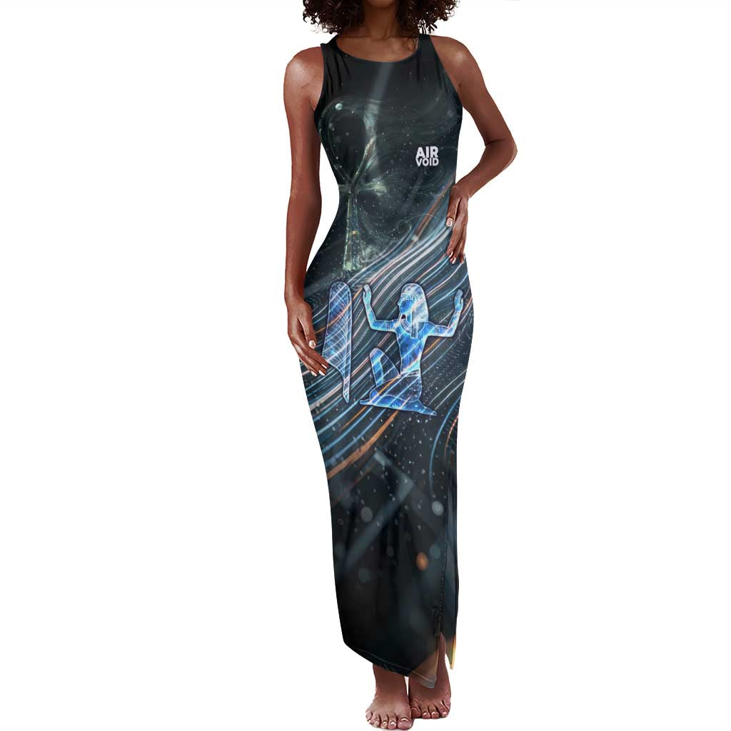 Shu Air Void Egyptian Tank Maxi Dress with Storm God and Ankh Ancient Mythology