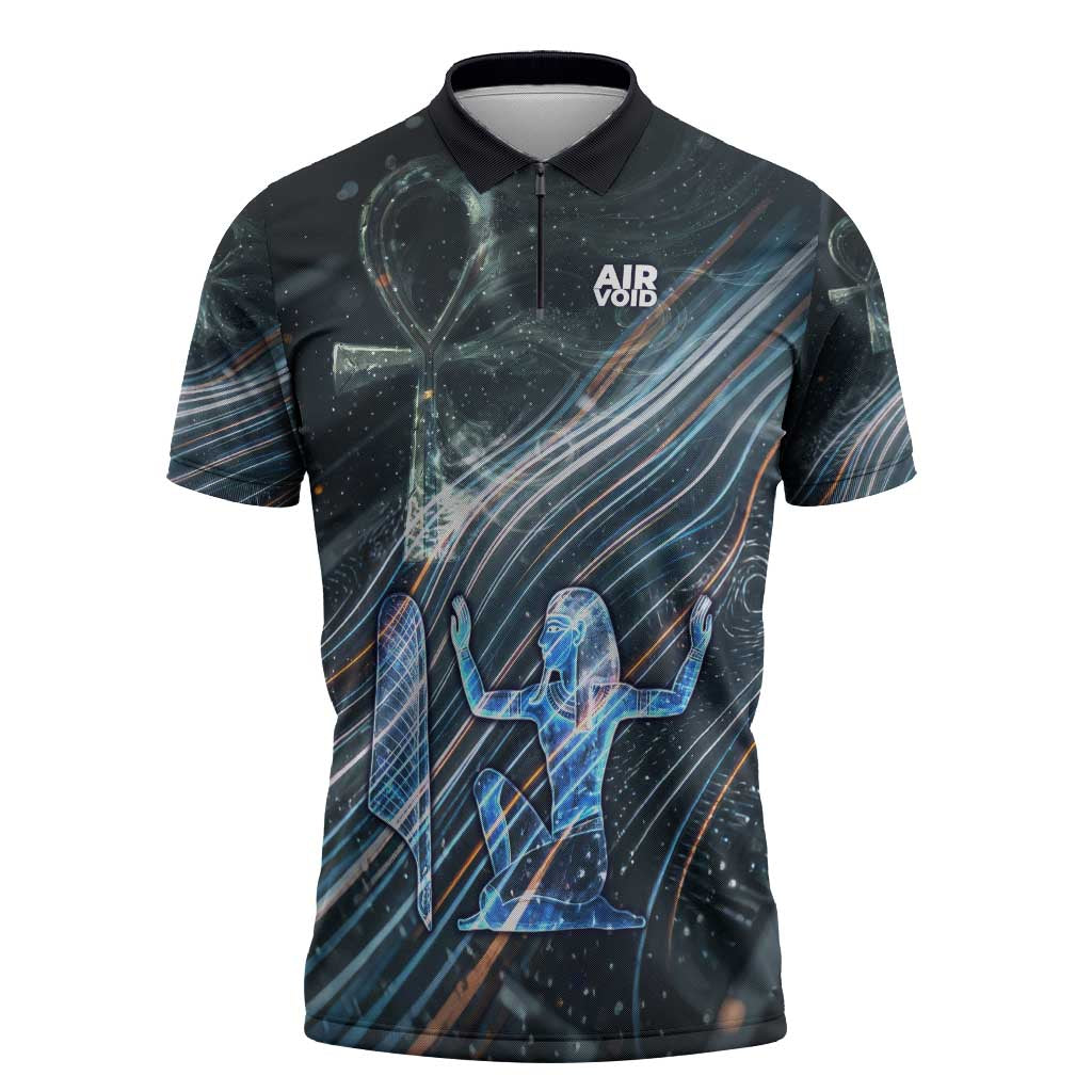 Shu Air Void Egyptian Zipper Polo Shirt with Storm God and Ankh Ancient Mythology