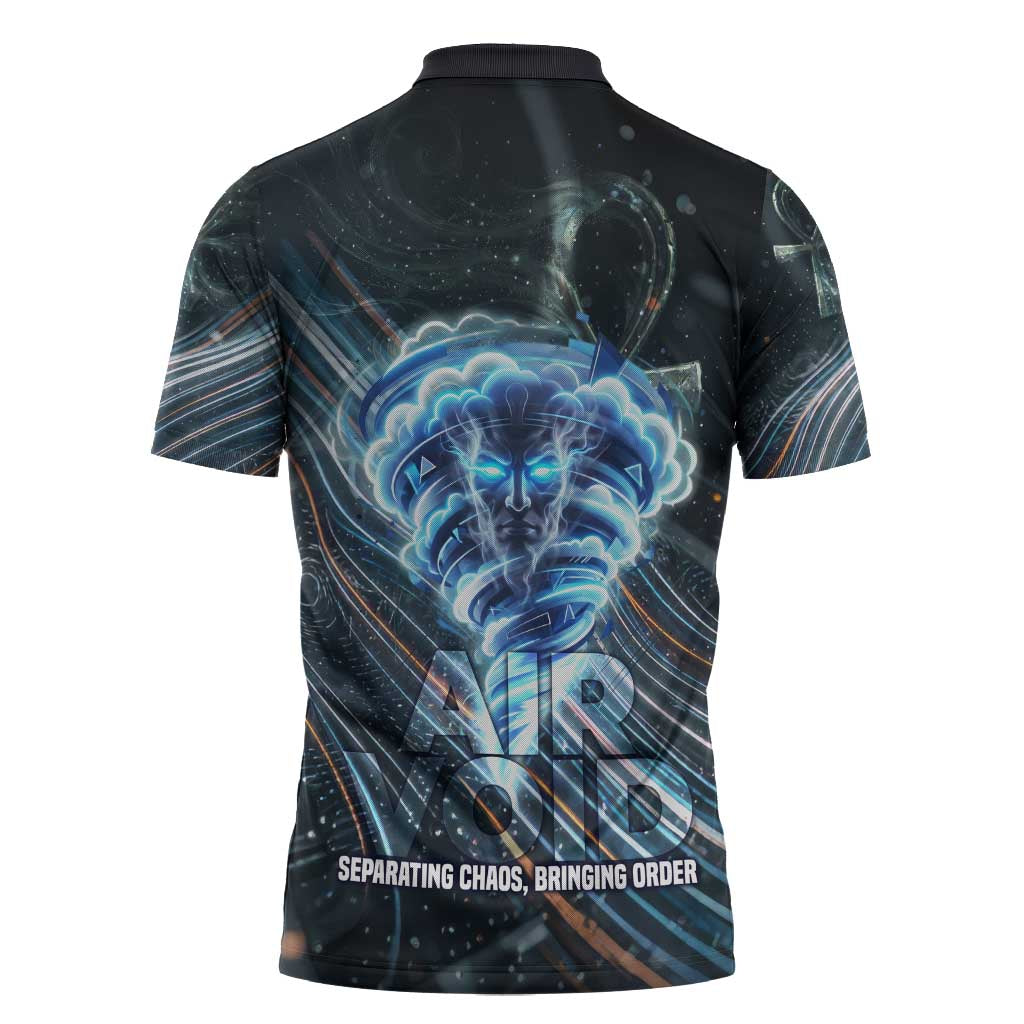 Shu Air Void Egyptian Zipper Polo Shirt with Storm God and Ankh Ancient Mythology