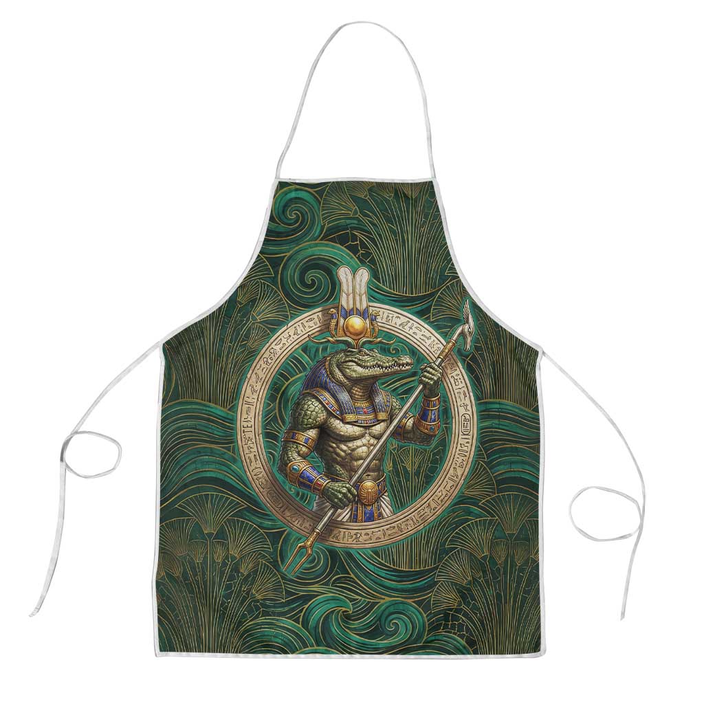 Sobek Crocodile Warrior Apron with Ankh Ancient Egyptian Motif in Emerald