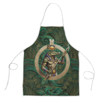 Sobek Crocodile Warrior Apron with Ankh Ancient Egyptian Motif in Emerald
