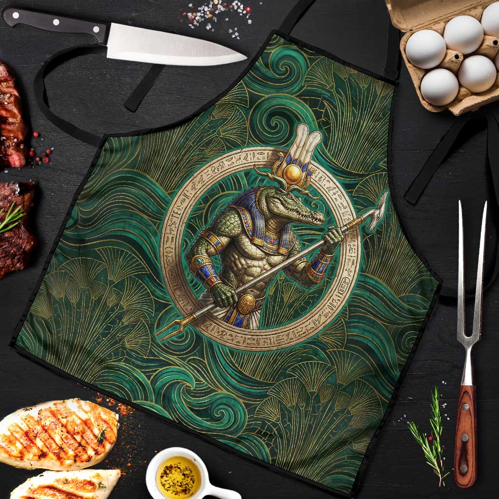 Sobek Crocodile Warrior Apron with Ankh Ancient Egyptian Motif in Emerald
