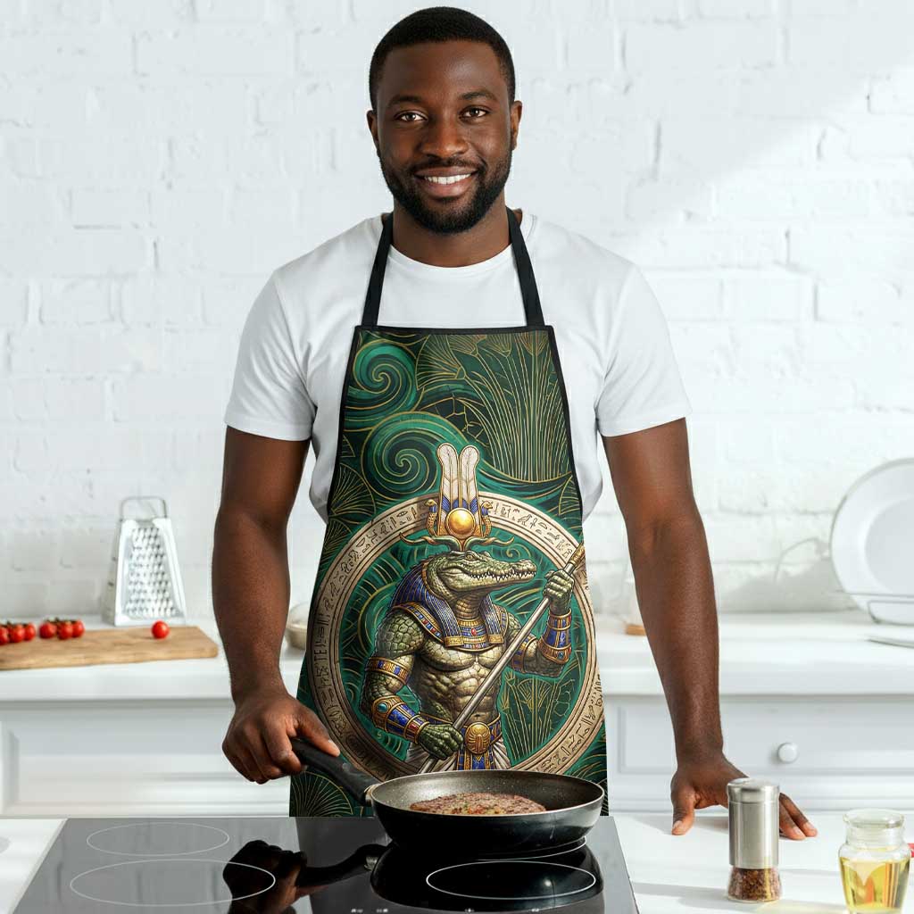 Sobek Crocodile Warrior Apron with Ankh Ancient Egyptian Motif in Emerald