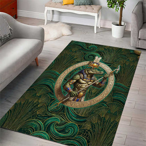 Sobek Crocodile Warrior Area Rug with Ankh Ancient Egyptian Motif in Emerald
