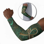 Sobek Crocodile Warrior Arm Sleeves with Ankh Ancient Egyptian Motif in Emerald