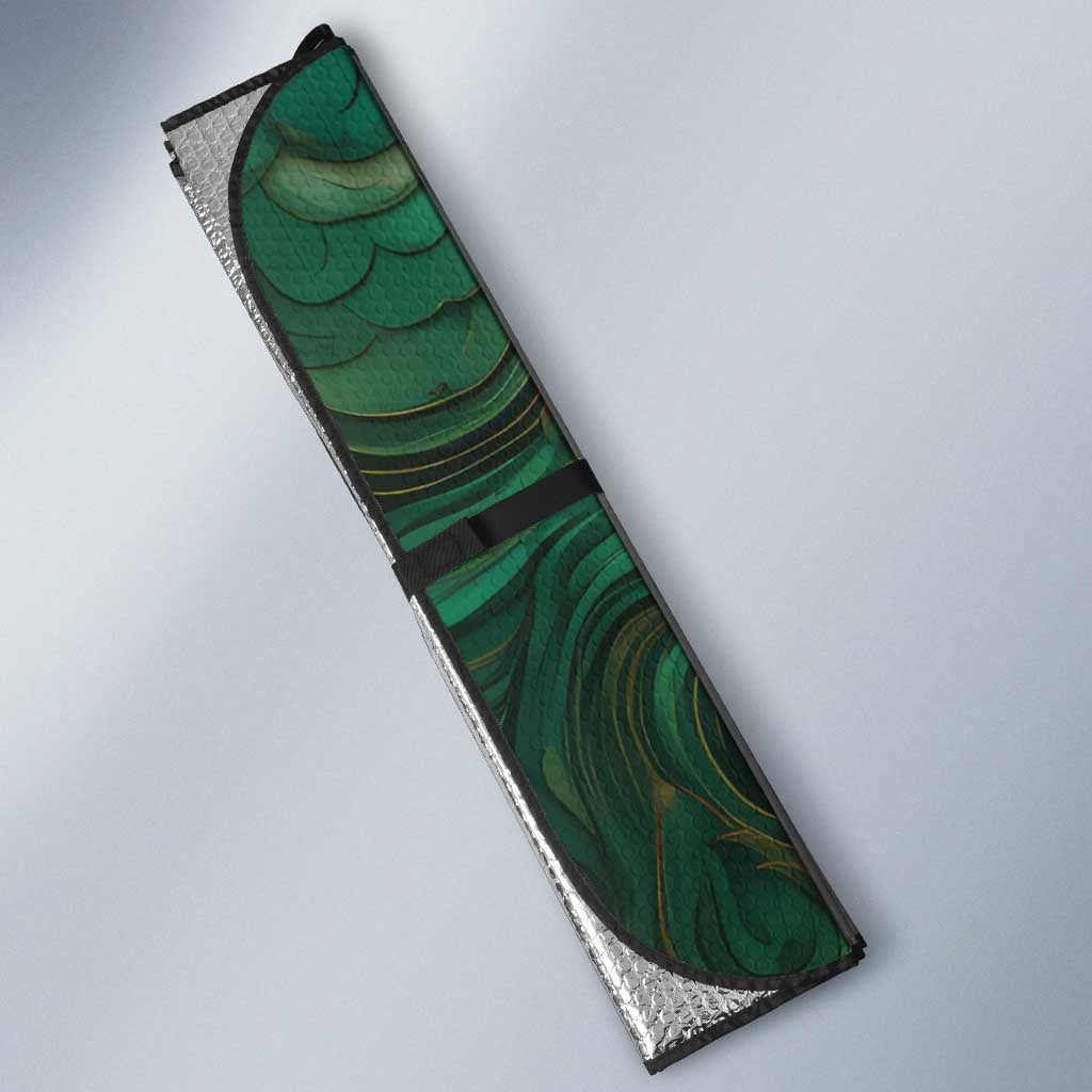Sobek Crocodile Warrior Auto Sun Shade with Ankh Ancient Egyptian Motif in Emerald