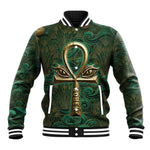 Sobek Crocodile Warrior Baseball Jacket with Ankh Ancient Egyptian Motif in Emerald