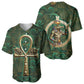 Sobek Crocodile Warrior Baseball Jersey with Ankh Ancient Egyptian Motif in Emerald