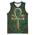 Sobek Crocodile Warrior Basketball Jersey with Ankh Ancient Egyptian Motif in Emerald