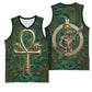 Sobek Crocodile Warrior Basketball Jersey with Ankh Ancient Egyptian Motif in Emerald