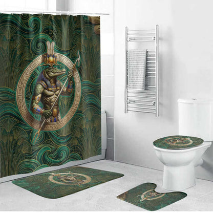 Sobek Crocodile Warrior Bathroom Set with Ankh Ancient Egyptian Motif in Emerald