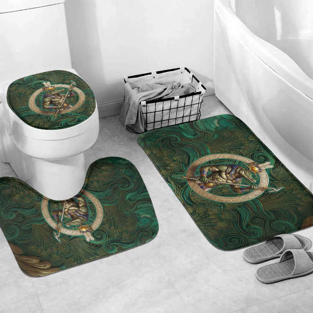 Sobek Crocodile Warrior Bathroom Set with Ankh Ancient Egyptian Motif in Emerald