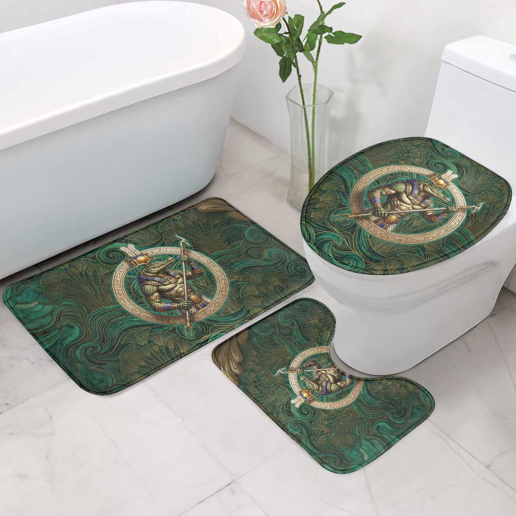 Sobek Crocodile Warrior Bathroom Set with Ankh Ancient Egyptian Motif in Emerald
