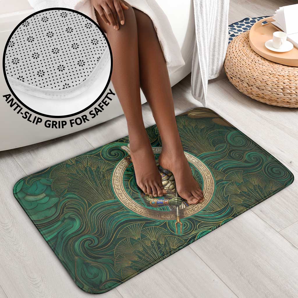 Sobek Crocodile Warrior Bathroom Set with Ankh Ancient Egyptian Motif in Emerald