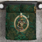 Sobek Crocodile Warrior Bedding Set with Ankh Ancient Egyptian Motif in Emerald