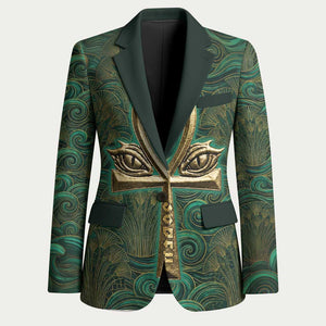 Sobek Crocodile Warrior Blazer with Ankh Ancient Egyptian Motif in Emerald