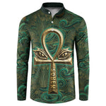 Sobek Crocodile Warrior Button Sweatshirt with Ankh Ancient Egyptian Motif in Emerald
