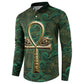 Sobek Crocodile Warrior Button Sweatshirt with Ankh Ancient Egyptian Motif in Emerald