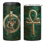 Sobek Crocodile Warrior 4 in 1 Can Cooler Tumbler with Ankh Ancient Egyptian Motif in Emerald