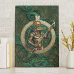Sobek Crocodile Warrior Canvas Wall Art with Ankh Ancient Egyptian Motif in Emerald