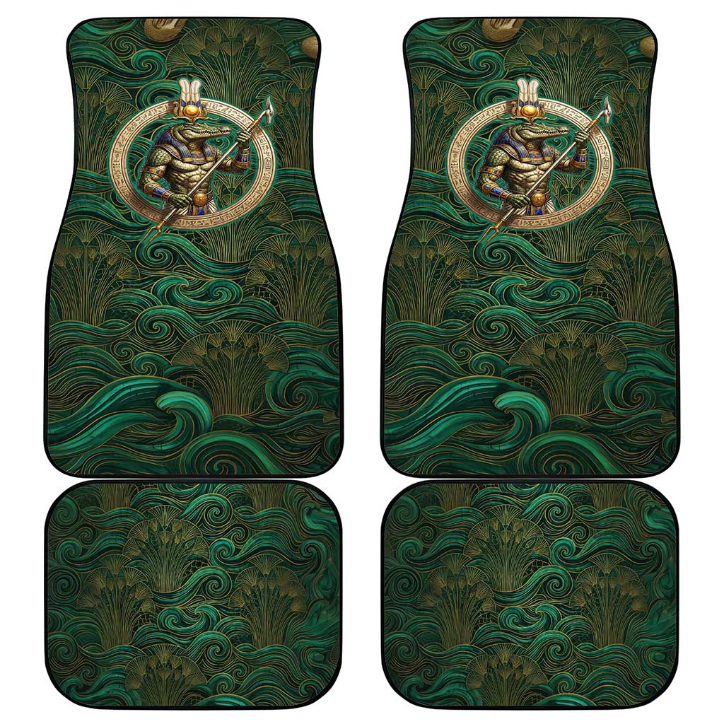 Sobek Crocodile Warrior Car Mats with Ankh Ancient Egyptian Motif in Emerald
