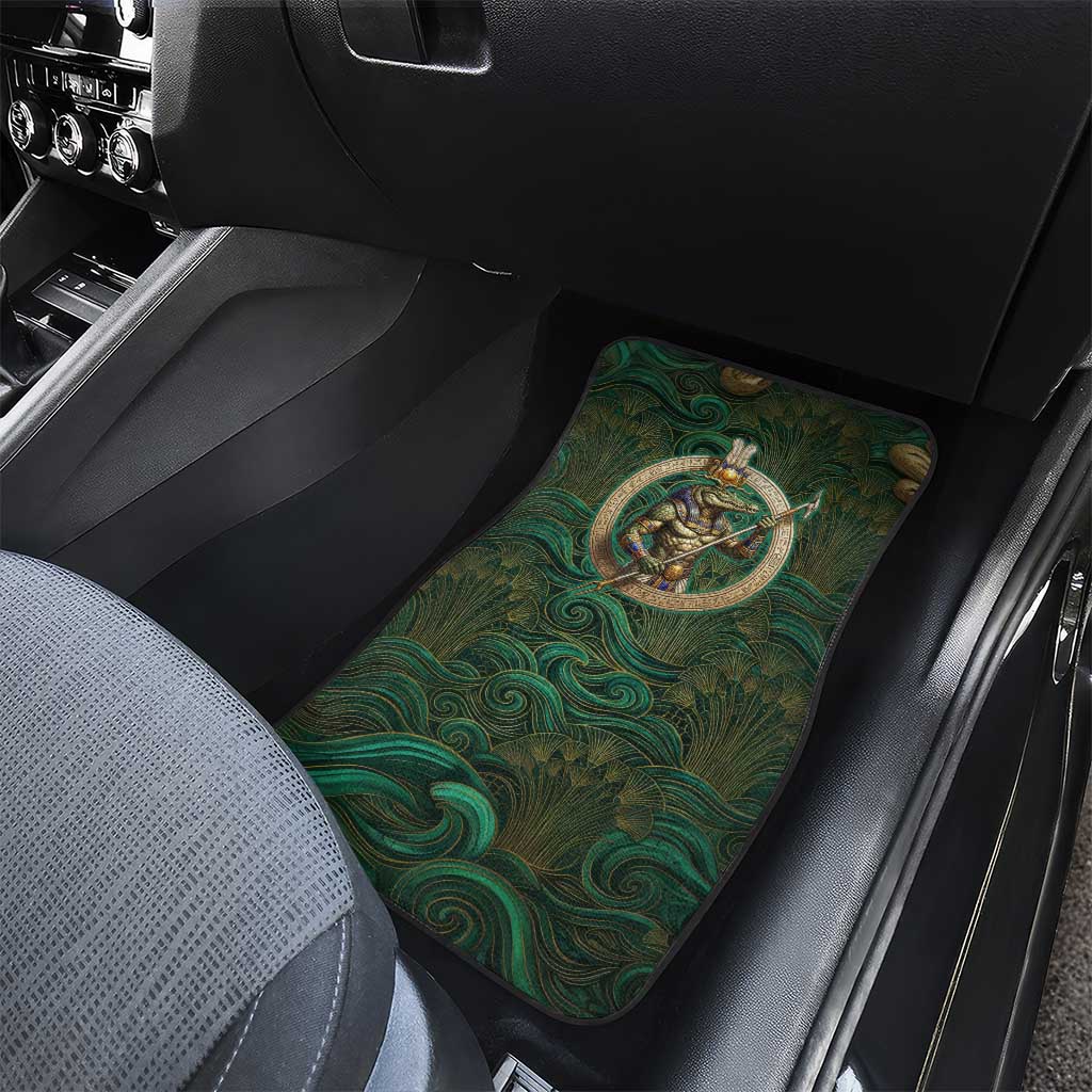 Sobek Crocodile Warrior Car Mats with Ankh Ancient Egyptian Motif in Emerald