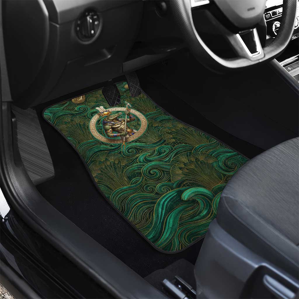 Sobek Crocodile Warrior Car Mats with Ankh Ancient Egyptian Motif in Emerald