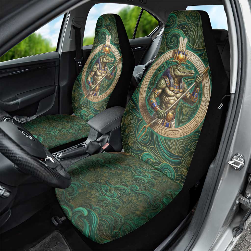 Sobek Crocodile Warrior Car Seat Cover with Ankh Ancient Egyptian Motif in Emerald