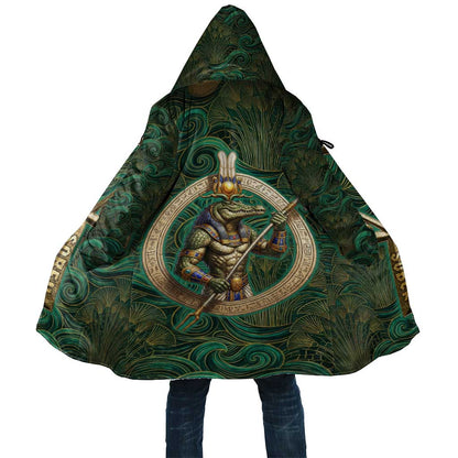 Sobek Crocodile Warrior Cloak with Ankh Ancient Egyptian Motif in Emerald