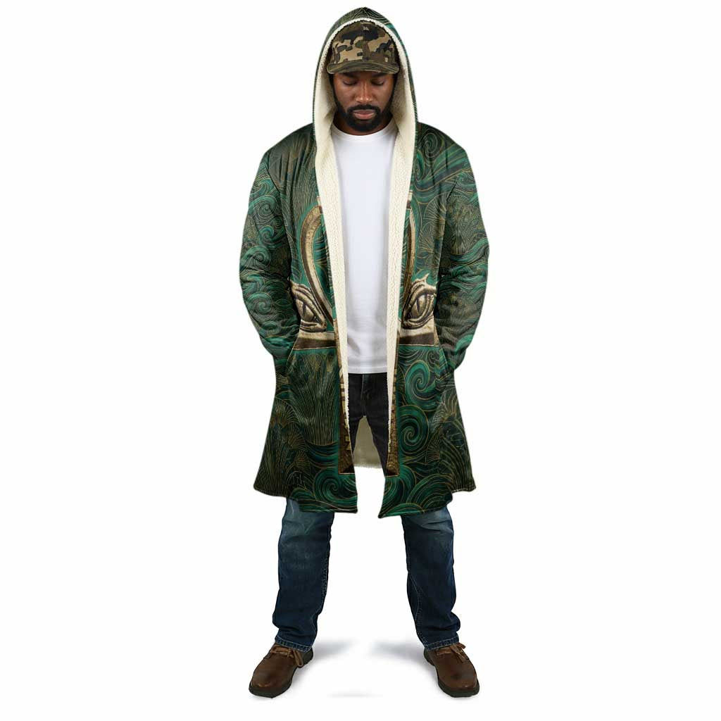 Sobek Crocodile Warrior Cloak with Ankh Ancient Egyptian Motif in Emerald
