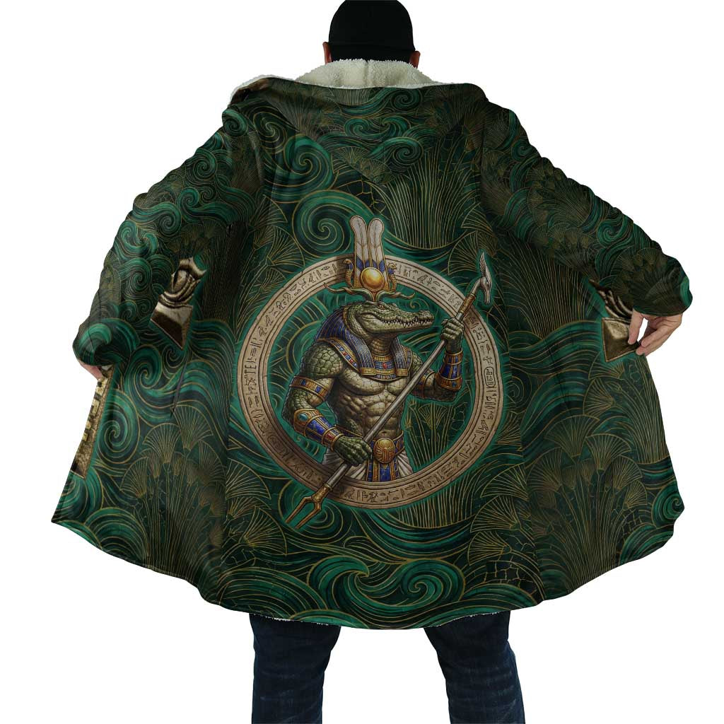 Sobek Crocodile Warrior Cloak with Ankh Ancient Egyptian Motif in Emerald