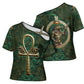 Sobek Crocodile Warrior Cross Shoulder Shirt with Ankh Ancient Egyptian Motif in Emerald