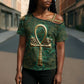 Sobek Crocodile Warrior Cross Shoulder Shirt with Ankh Ancient Egyptian Motif in Emerald