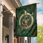 Sobek Crocodile Warrior Garden Flag with Ankh Ancient Egyptian Motif in Emerald