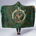 Sobek Crocodile Warrior Hooded Blanket with Ankh Ancient Egyptian Motif in Emerald