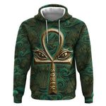 Sobek Crocodile Warrior Hoodie with Ankh Ancient Egyptian Motif in Emerald