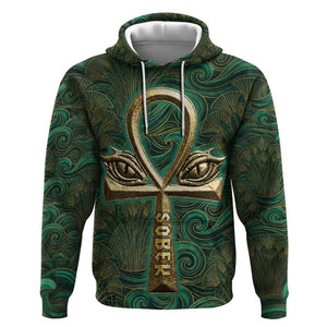 Sobek Crocodile Warrior Hoodie with Ankh Ancient Egyptian Motif in Emerald