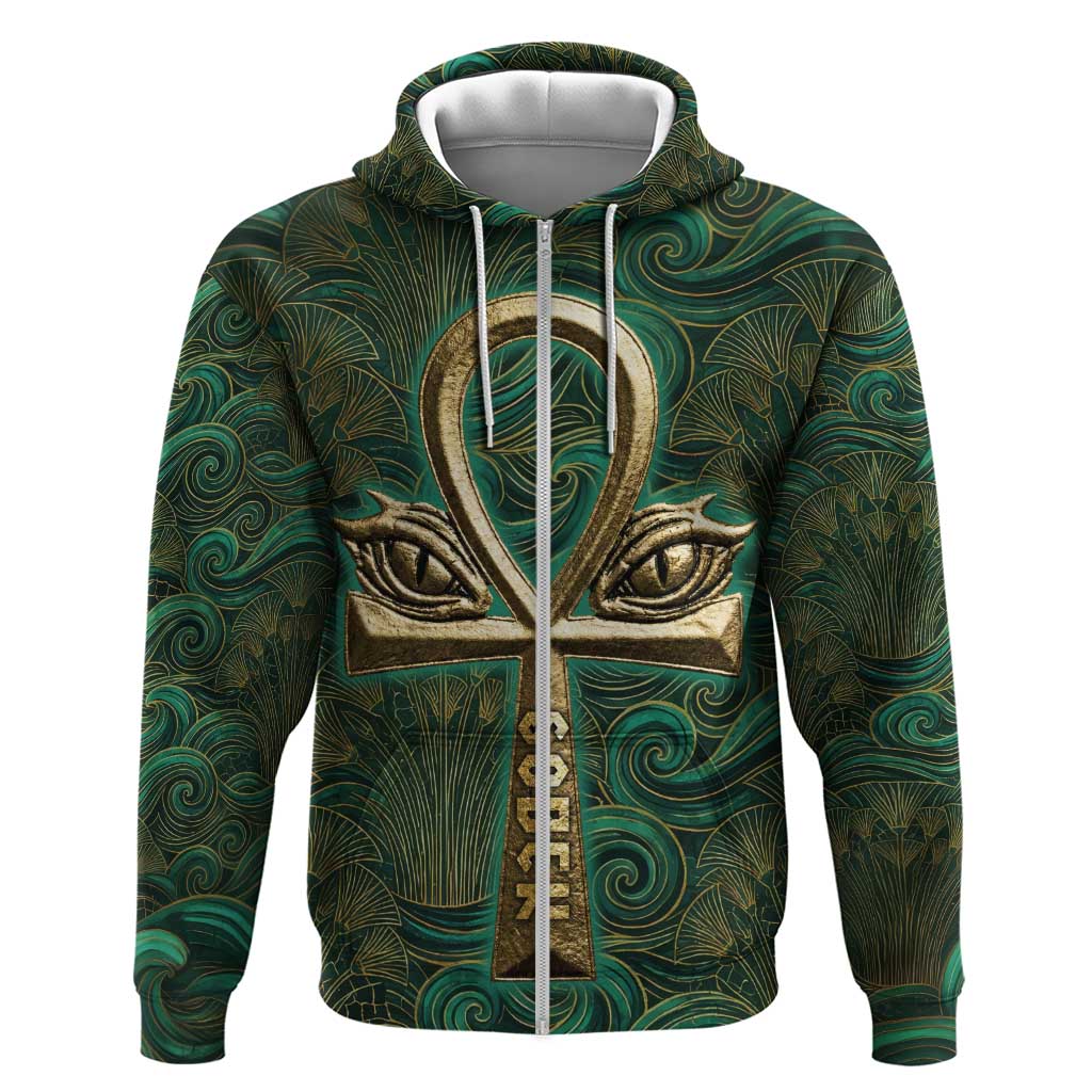 Sobek Crocodile Warrior Hoodie with Ankh Ancient Egyptian Motif in Emerald