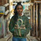 Sobek Crocodile Warrior Hoodie with Ankh Ancient Egyptian Motif in Emerald