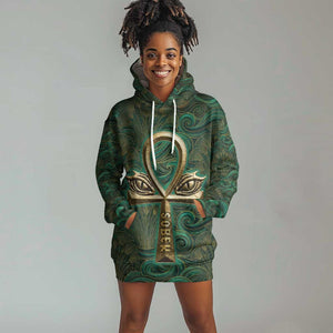 Sobek Crocodile Warrior Hoodie Dress with Ankh Ancient Egyptian Motif in Emerald