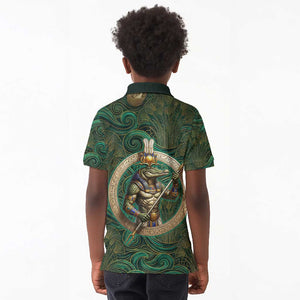 Sobek Crocodile Warrior Kid Polo Shirt with Ankh Ancient Egyptian Motif in Emerald
