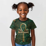 Sobek Crocodile Warrior Kid T shirt with Ankh Ancient Egyptian Motif in Emerald