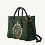 Sobek Crocodile Warrior Leather Bag with Ankh Ancient Egyptian Motif in Emerald