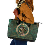 Sobek Crocodile Warrior Leather Tote Bag with Ankh Ancient Egyptian Motif in Emerald