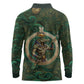 Sobek Crocodile Warrior Long Sleeve Polo Shirt with Ankh Ancient Egyptian Motif in Emerald