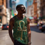 Sobek Crocodile Warrior Men Tank Top with Ankh Ancient Egyptian Motif in Emerald