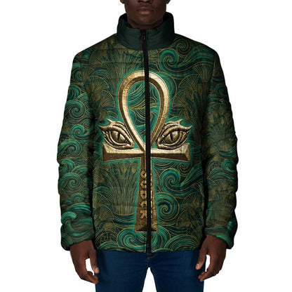 Sobek Crocodile Warrior Padded Jacket with Ankh Ancient Egyptian Motif in Emerald
